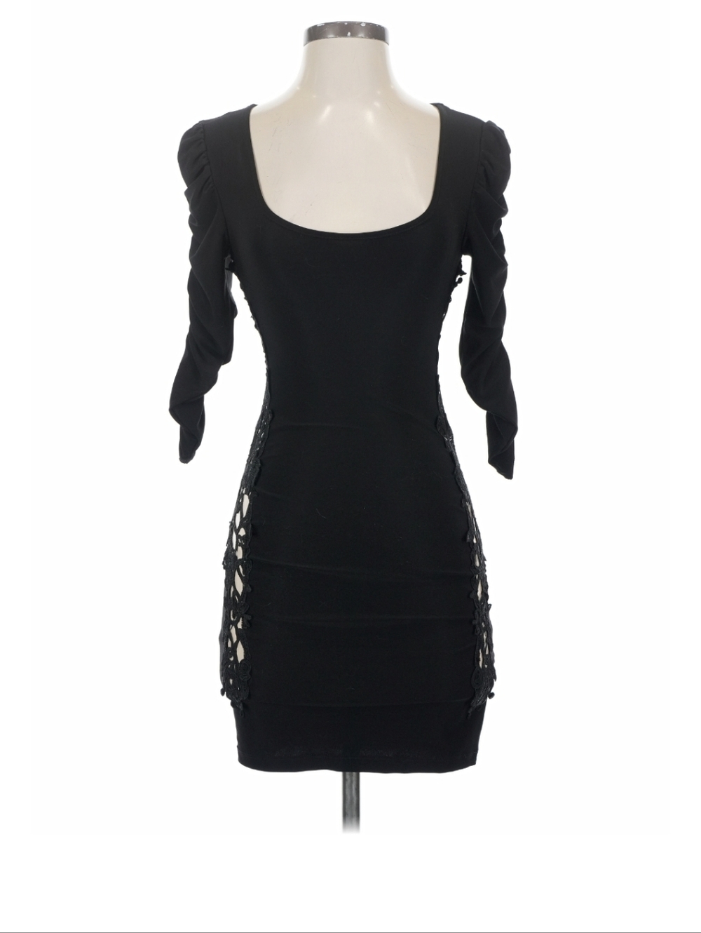 Celine Black Long Sleeve Dress with Lace Accents